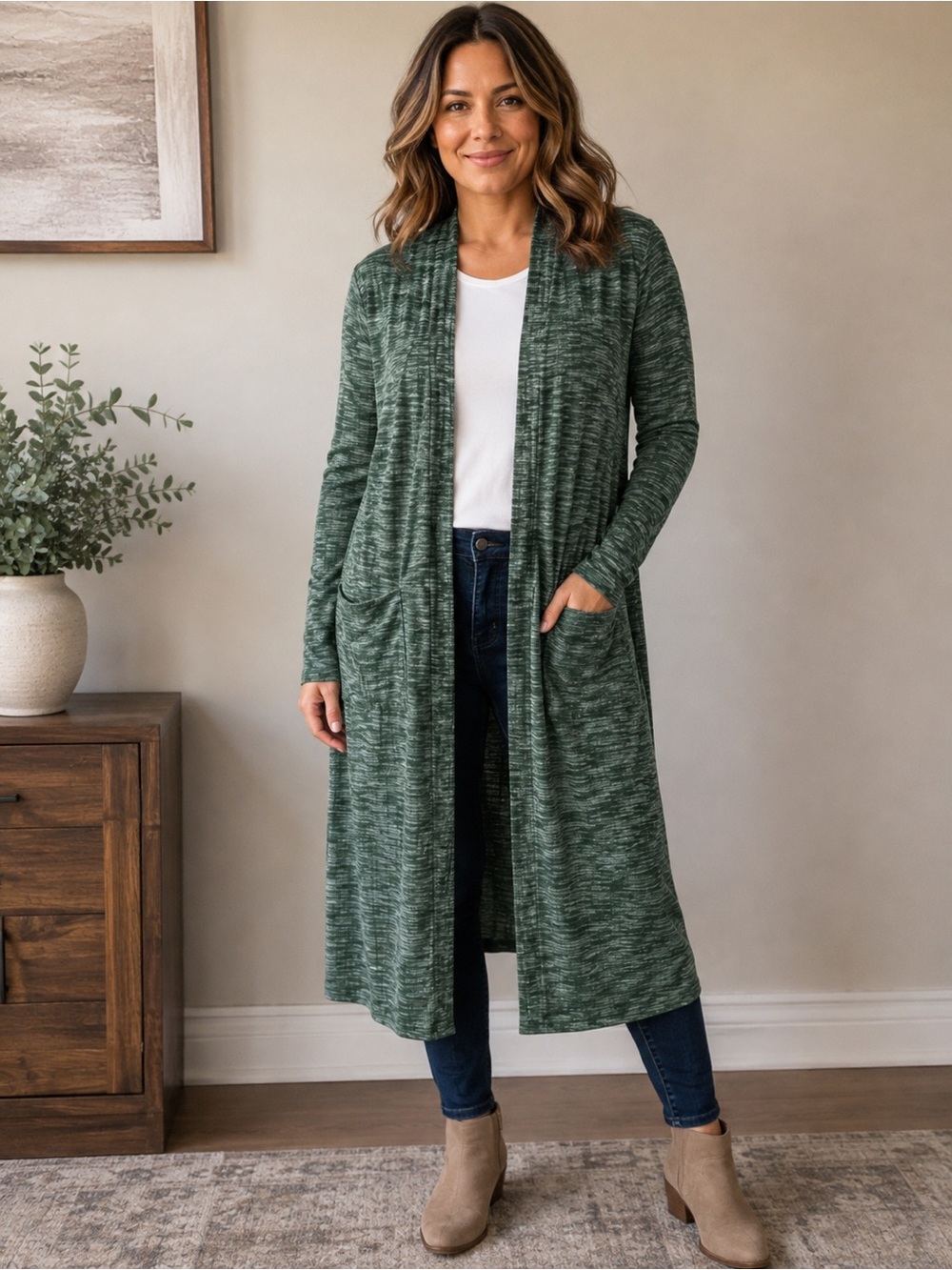 Lularoe Sarah Duster Longline Cardigan Green XS Boho Minimalist Cozy Casual